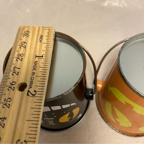 Vintage Halloween Buckets 2 mini pail Black Cat Jack O Lantern pumpkin face 90s - Picture 12 of 16